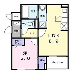 エアリーV 1階1LDKの間取り