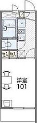 レオパレスジュネス 3階1Kの間取り