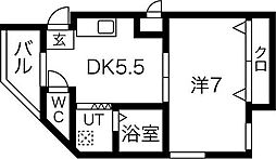 パーラム淡路 2階1DKの間取り