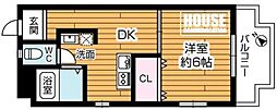 クレール上新庄 1DKの間取図画像