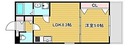 セレニティ豊川I 1LDKの間取図画像