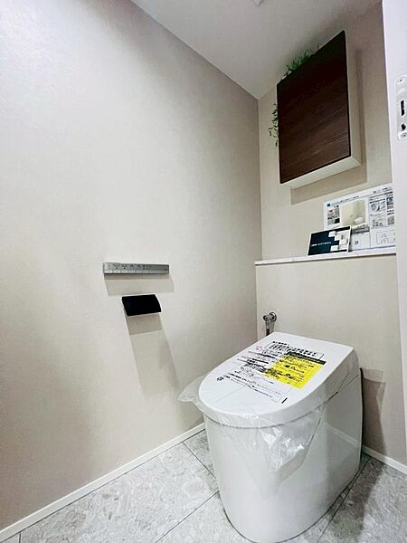 トイレの背面には棚もありますので、トイレットペーパーなども置くことが出来ます