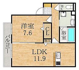 リガーレ大和　1番館 2階1LDKの間取り
