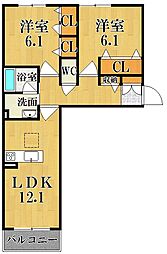 サニーレジデンス 1階2LDKの間取り