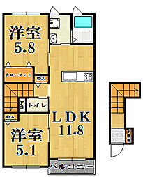 Serena　Villa　SK　I 2階2LDKの間取り