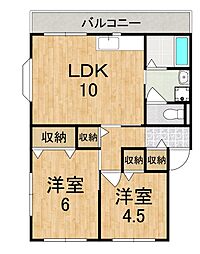 エコーハイツ 3階2LDKの間取り