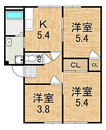 コンシエール西大和C棟 2階3DKの間取り