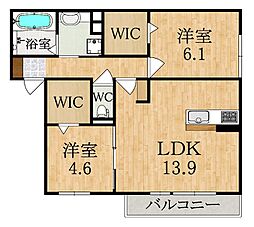 JR桜井線 三輪駅 徒歩10分の賃貸アパート 1階2LDKの間取り