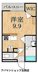 レオパレス南生駒 2階1Kの間取り