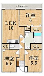 クール　ヴェルビュ 1階2LDKの間取り