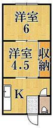 アパート児島 2階2Kの間取り