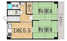 東有紀マンション 1階2DKの間取り