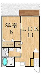 湯船ハイツ 1階1LDKの間取り