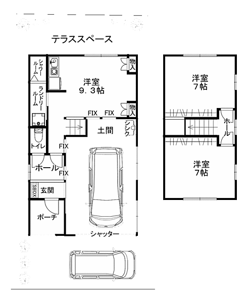 建物プラン例　間取り自由設計につき変更可能です