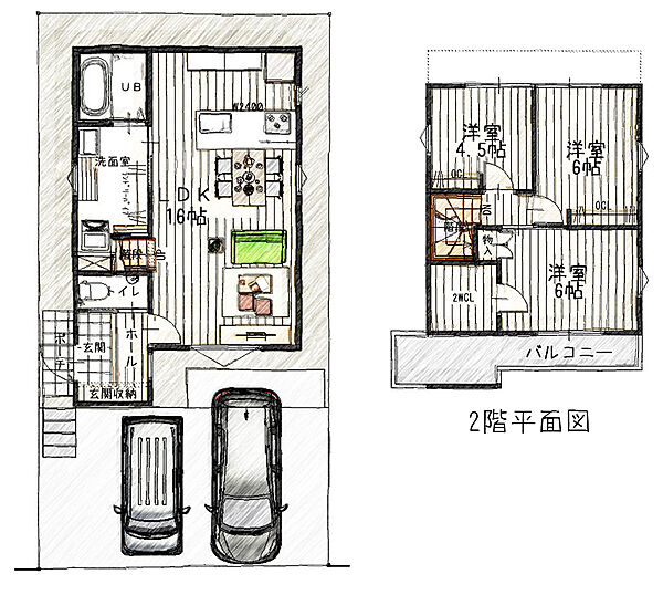 建物プラン例　間取り由設計につきプラン変更可能です！