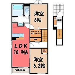 クロスサイド アパートメント I 2階1LDKの間取り