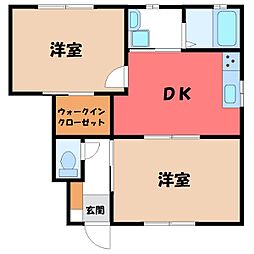 ヴィラポラール A 1階2DKの間取り