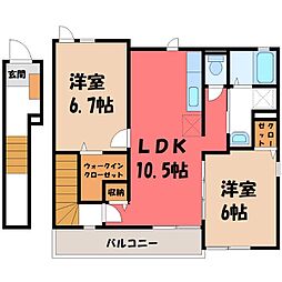 ブッシュ クローバー V 2階2LDKの間取り