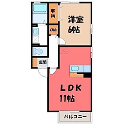 フォレスト・コート B 1階1LDKの間取り