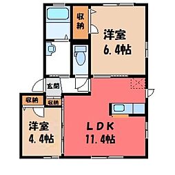 ユウ・フォーリット C 1階2LDKの間取り
