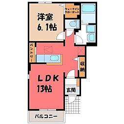 パークサイド古海 A 1階1LDKの間取り