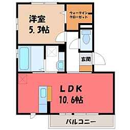 カインドネスハート 2階1LDKの間取り