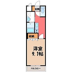パルティール K 2階1Kの間取り