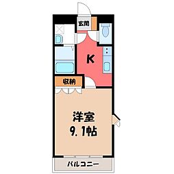 グランティア B 2階1Kの間取り