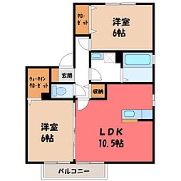 コスミオン B 2階2LDKの間取り