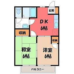 スカイハイツ 1階2DKの間取り