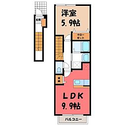 ティーハーベスト C 2階1LDKの間取り