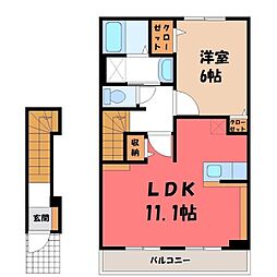 アムール B 2階1LDKの間取り