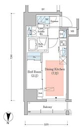 東京メトロ半蔵門線 住吉駅 徒歩2分の賃貸マンション 14階1DKの間取り