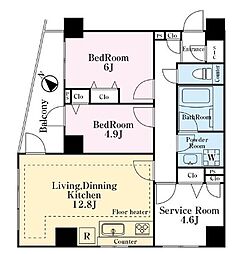 東京メトロ東西線 西葛西駅 徒歩9分の賃貸マンション 2階2SLDKの間取り