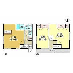 東武亀戸線 東あずま駅 徒歩6分の賃貸一戸建て 1階2LDKの間取り