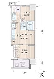 東京メトロ有楽町線 豊洲駅 徒歩5分の賃貸マンション 8階2LDKの間取り