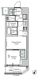 東京メトロ東西線 木場駅 徒歩10分の賃貸マンション 12階1DKの間取り