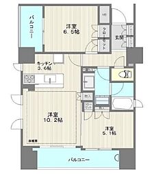 東京メトロ東西線 門前仲町駅 徒歩5分の賃貸マンション 13階2LDKの間取り