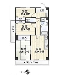 東京メトロ東西線 東陽町駅 徒歩10分の賃貸マンション 5階3DKの間取り