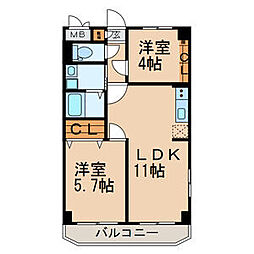 東京メトロ東西線 西葛西駅 徒歩14分の賃貸マンション 3階2LDKの間取り
