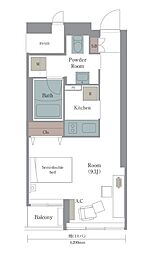 東京メトロ東西線 木場駅 徒歩6分の賃貸マンション 8階ワンルームの間取り