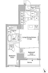 東京メトロ日比谷線 茅場町駅 徒歩4分の賃貸マンション 7階2LDKの間取り