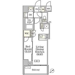 東京メトロ半蔵門線 水天宮前駅 徒歩10分の賃貸マンション 1階1LDKの間取り