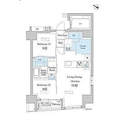 東京メトロ半蔵門線 水天宮前駅 徒歩2分の賃貸マンション 12階2SLDKの間取り