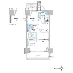 東京メトロ東西線 門前仲町駅 徒歩9分の賃貸マンション 10階2LDKの間取り
