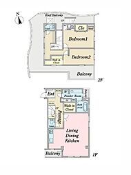 都営新宿線 船堀駅 徒歩9分の賃貸マンション 5階2LDKの間取り