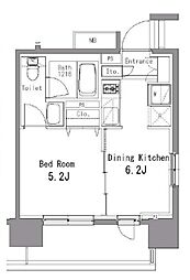 東武亀戸線 亀戸水神駅 徒歩7分の賃貸マンション 12階1DKの間取り