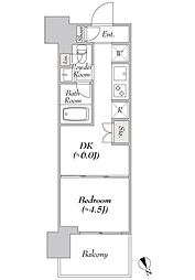都営大江戸線 門前仲町駅 徒歩9分の賃貸マンション 8階1DKの間取り