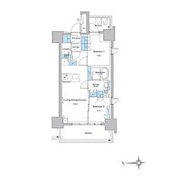 東京メトロ東西線 門前仲町駅 徒歩9分の賃貸マンション 15階2LDKの間取り