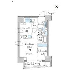 東京メトロ半蔵門線 水天宮前駅 徒歩2分の賃貸マンション 4階2LDKの間取り